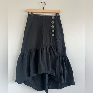 Who What Wear‎ Black 100% Cotton Ruffle Button Midi Skirt Boho Goth.